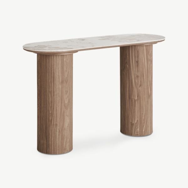 Athena consoletafel, wit keramiek en Dark Brown