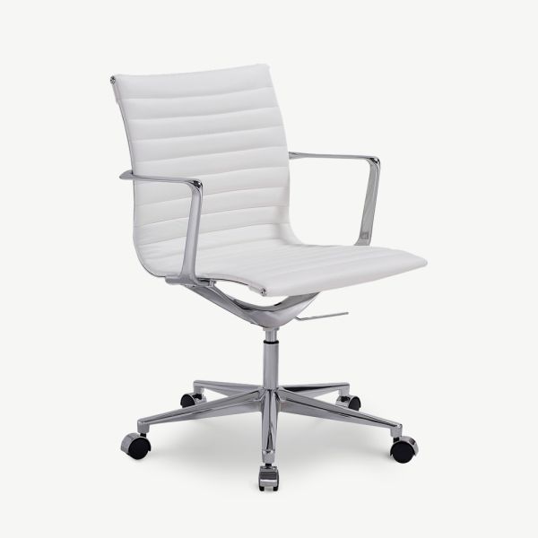 Walton Office Chair, White Leather & Chrome