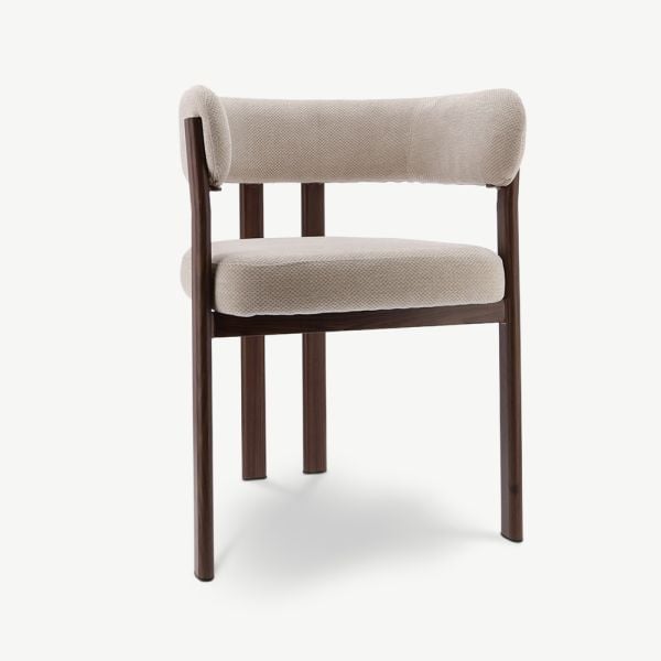 Percy Dining Chair with Armrests, Beige Fabric, Walnut