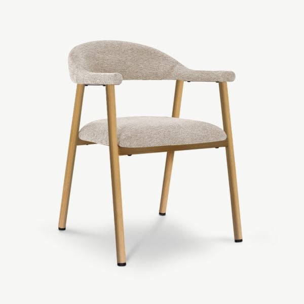 Bjorn Eetkamerstoel met Armleuningen, Beige Stof, Naturel Hout