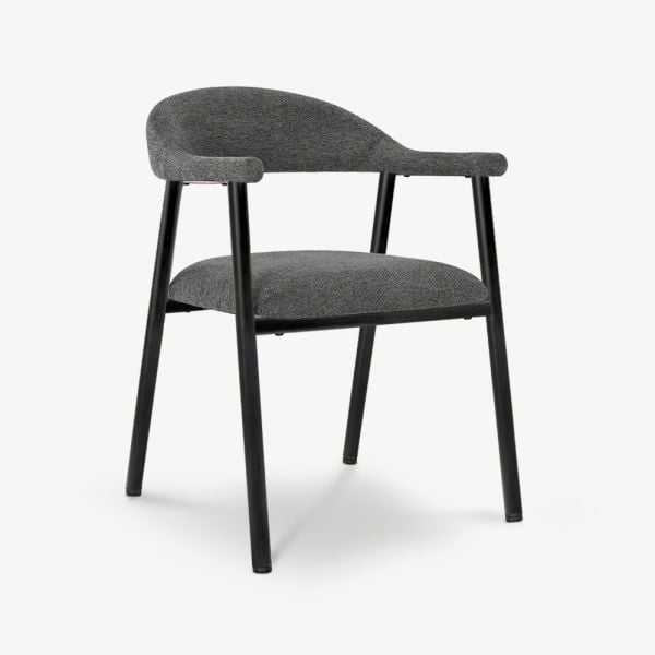 Bjorn Dining Armchair, Anthracite Fabric, Black Metal