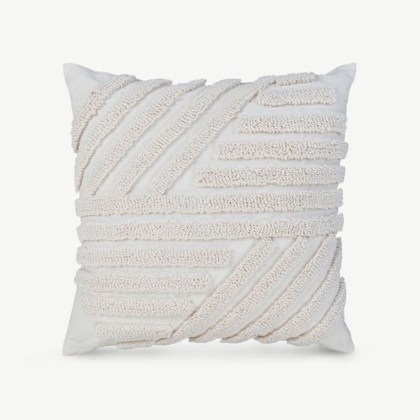 Luana Tufted Geometric Cushion, White