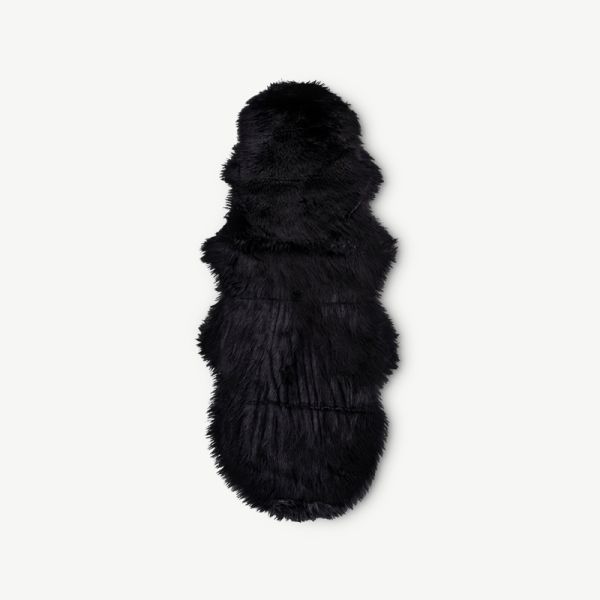 Tapis Uta, peau d'agneau synthétique, noir, 60x180cm