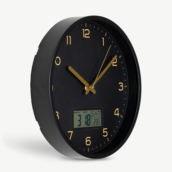 Leocadia Wall Clock with LCD Display, Black