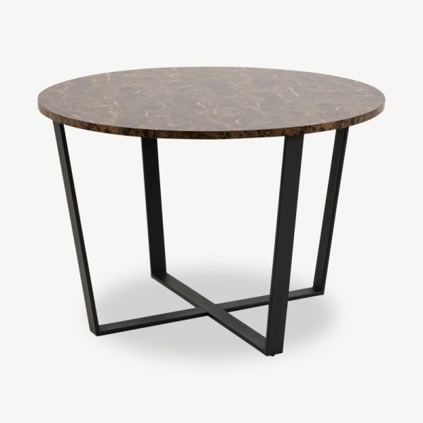 Avery round Dining Table, Brown marble & Black base