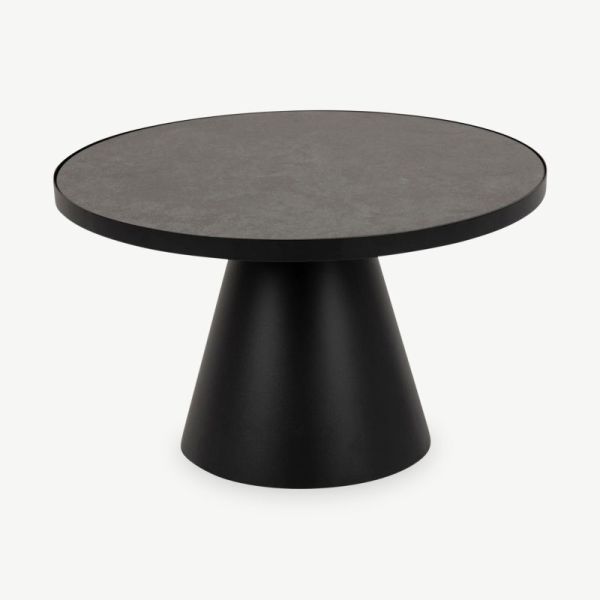 Ella Coffee Table, Black Marble Look & Steel base (Ø66 cm)