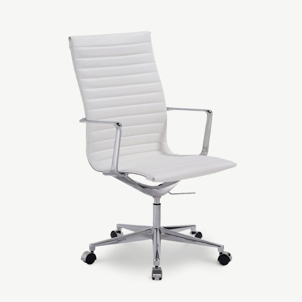 Akira Office Chair, White Leather & Chrome 