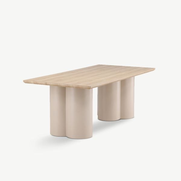 Table à manger rectangulaire blanchie Olia, MDF blanchi, 210 x 100