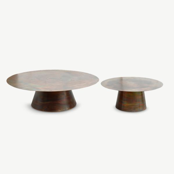 Olov, Lot de 2 Tables Basses Rondes, Laiton