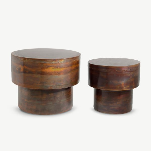 Gia, Lot de 2 Tables D'appoint Rondes, Cuivre