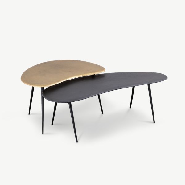 Nera, Ensemble de 2 Tables Basses en Fonte, Noir et Doré