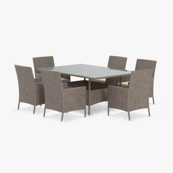 Ensemble repas d'extérieur Crest, rotin marron