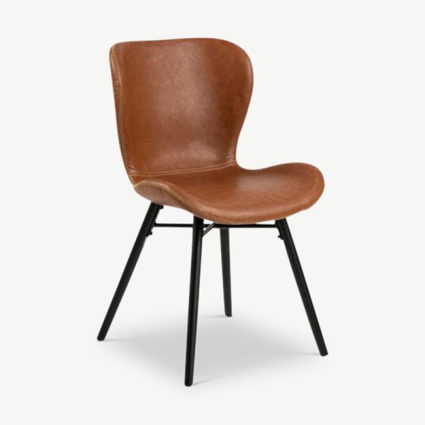 Bliss Dining Chair, Cognac PU-leather & Rubberwood