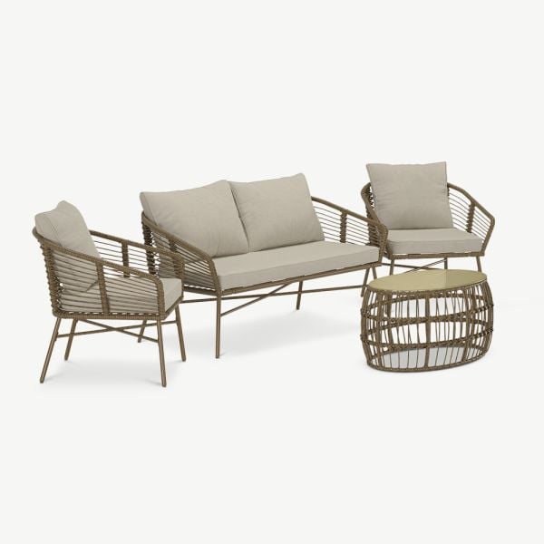 Alba Outdoor Sofa Set , Beige Wicker