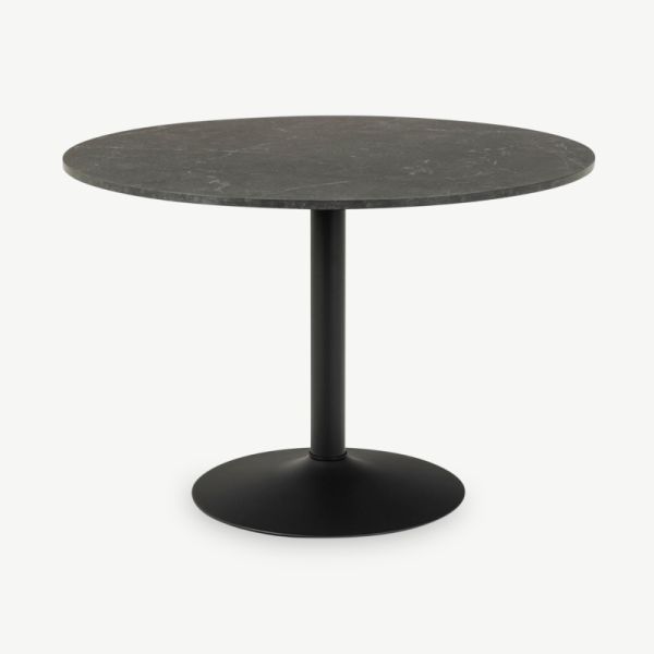 Table de salle à manger Eliza, base en bois noir mat et acier (Ø110 cm)