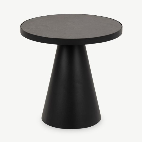 Ella soffbord, svart marmorlook & underrede av stål (Ø46 cm)