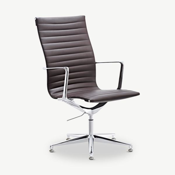 Ava Conference Chair, Dark Brown Leather & Chrome 