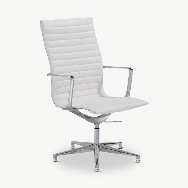 Ava Conference Chair, White Leather & Chrome 