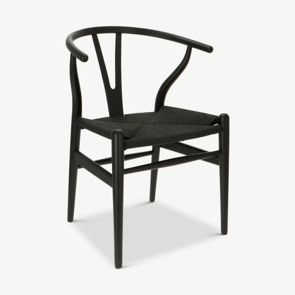 Bone Wooden Dining Chair, Black oblique view