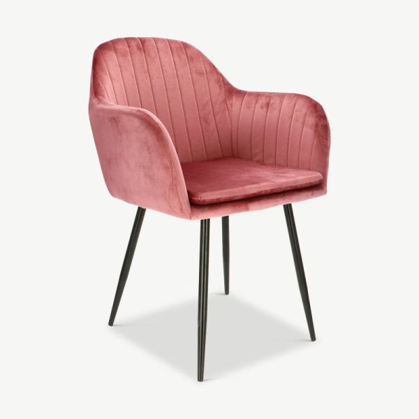 Chaise Brando, velours rose & pieds noirs