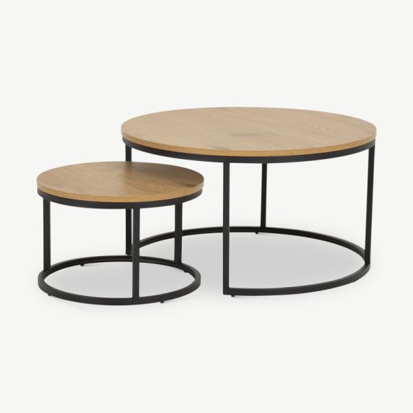 Aria Coffee Table, Black MDF & Steel base (set of 2)