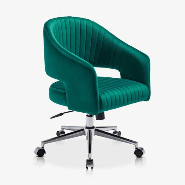 Constance Office Chair, Green Velvet & Chrome oblique view