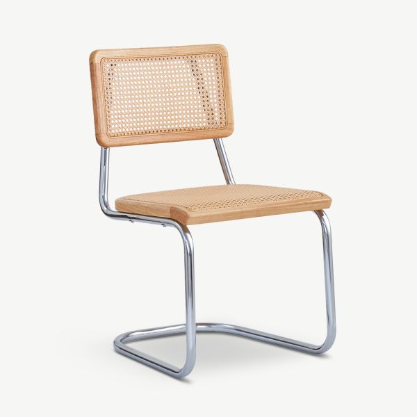 Edith Rattan Cantilever Chair, Natural & Chrome