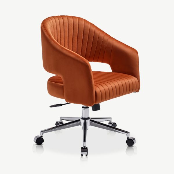 Chaise de bureau Constance, Velours orange & Chrome