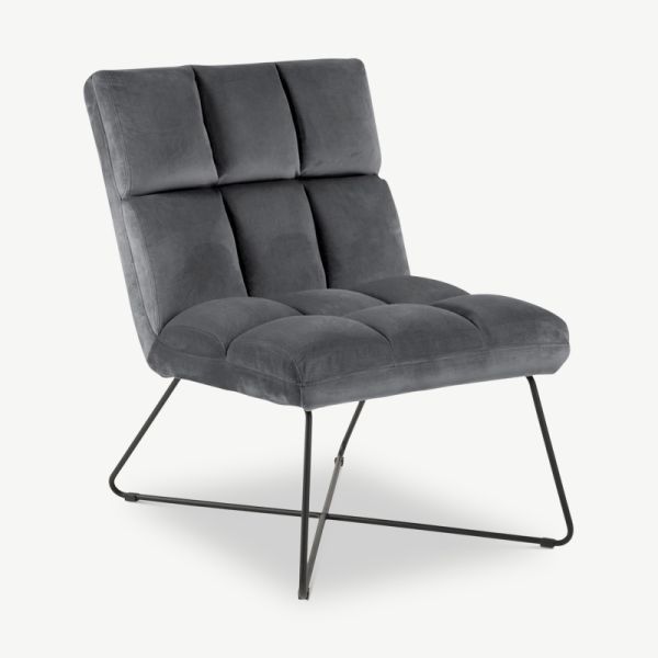 Liam Lounge Chair, Grey Velvet & Black legs