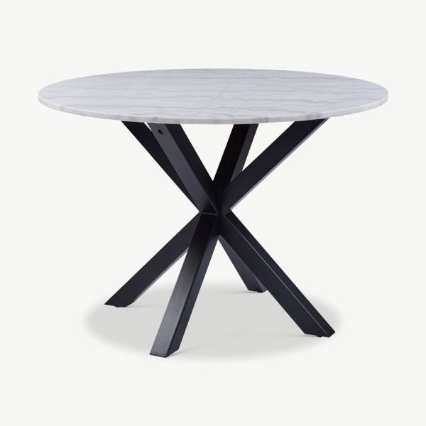 Talon Round Dining Table, White Marble & Steel