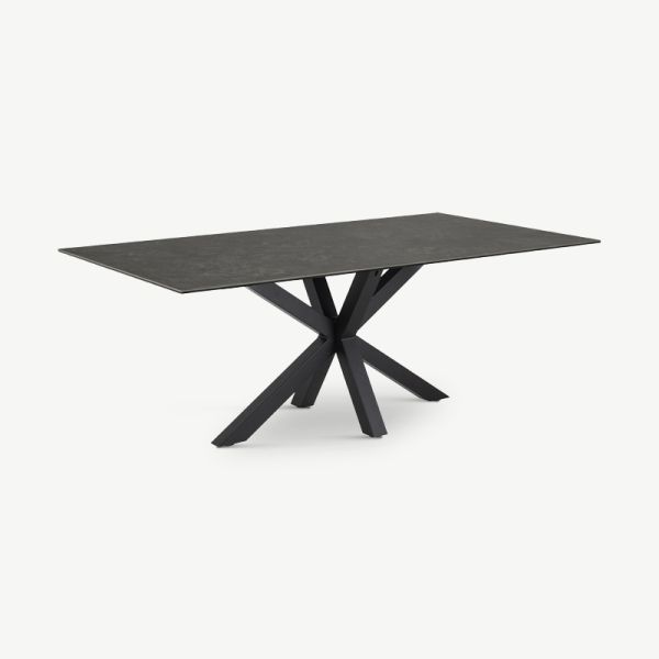 Talon matbord, svart glas & i stål (200x100 cm)