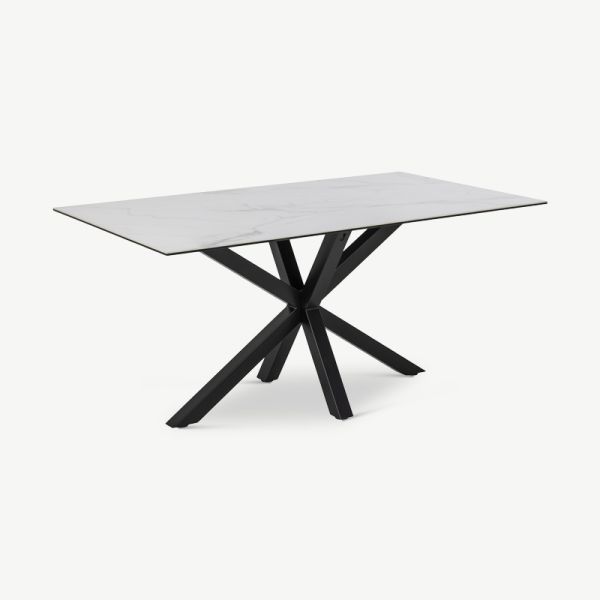 Talon Dining Table, White Ceramic & Steel (160x90 cm)