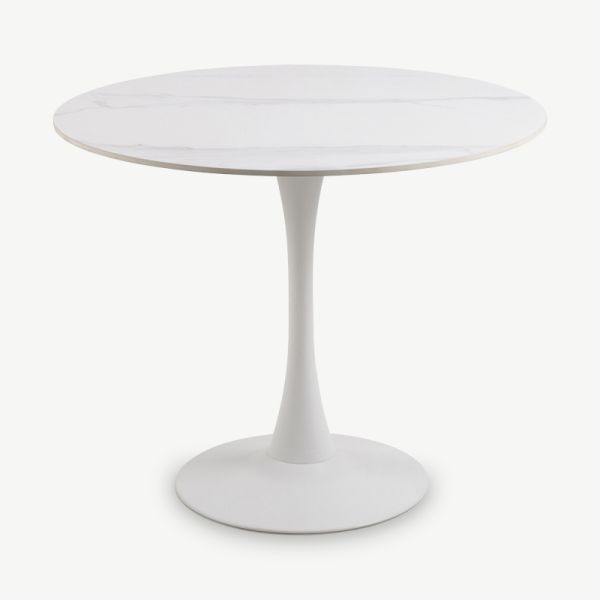 Kody Dining Table, White Stone & White Metal