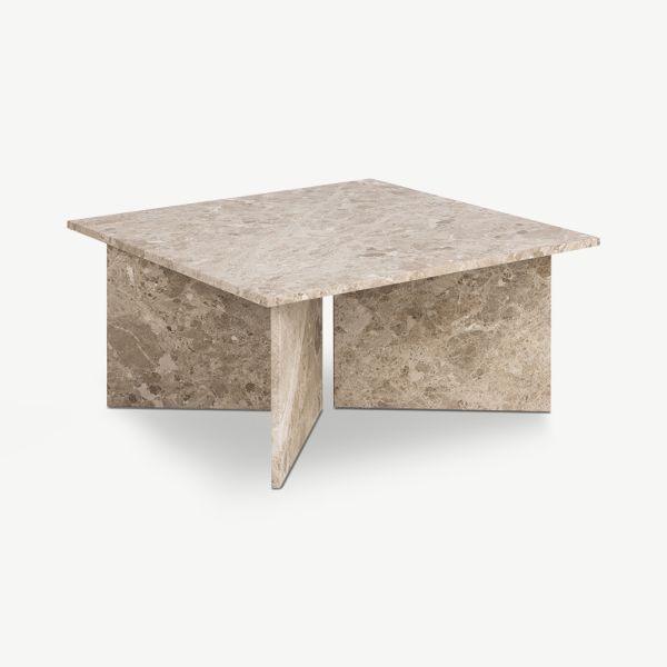 Table basse carrée Efrain, marbre beige