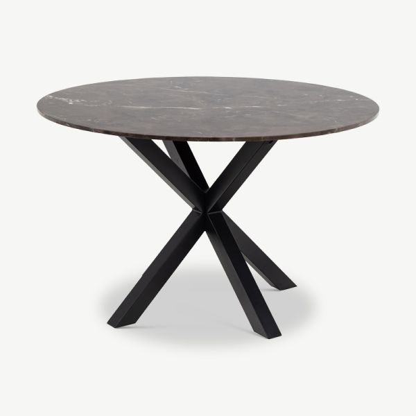 Talon runt matbord, brun marmor & i stål (200x100 cm)