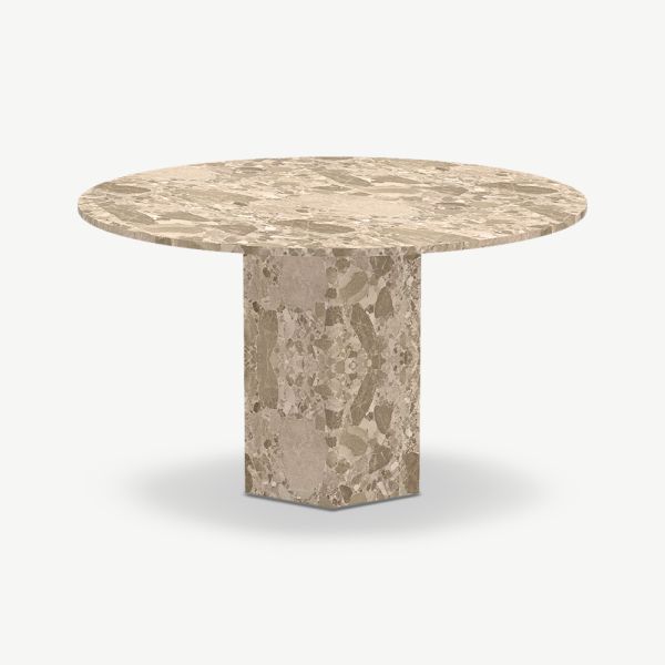 Table de salle à manger ronde Efrain, marbre beige