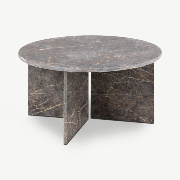 Table basse ronde Efrain, marbre brun