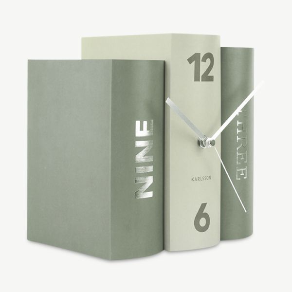 Book Table Clock, Green Paper