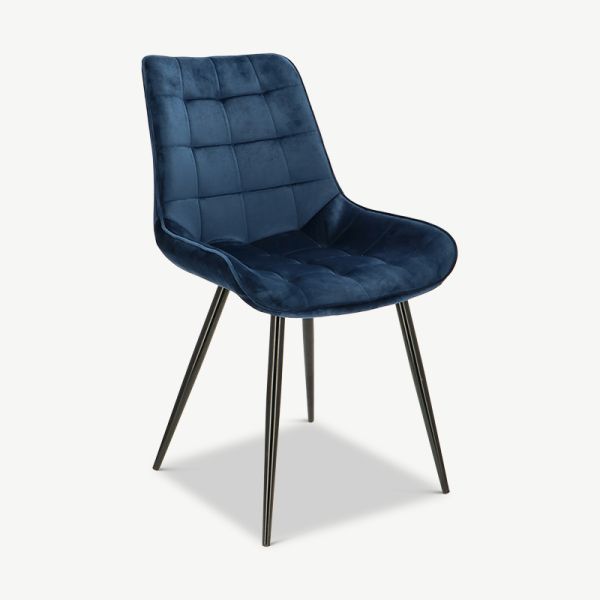 Lisboa Dining Chair, Blue Velvet & Black legs oblique view