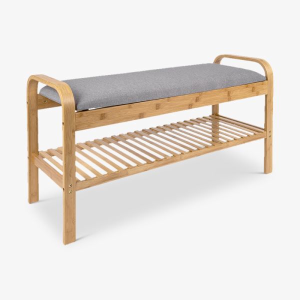 Arch Bamboo Storage Bench, Grey Cushion