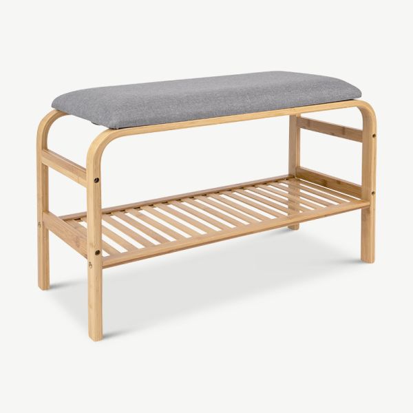 Dure Storage Bench, Bamboo & Grey Cushion