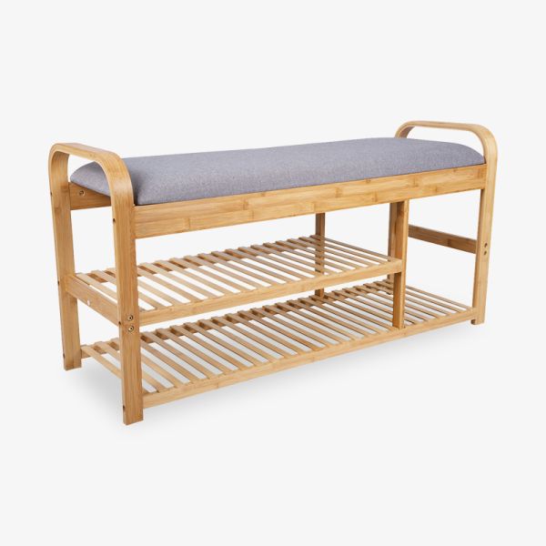 Arch Plus Bench, Bamboo & Grey Cushion