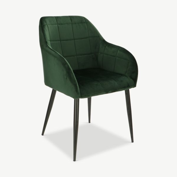 Luca Dining Chair, Green Velvet & Black legs oblique view