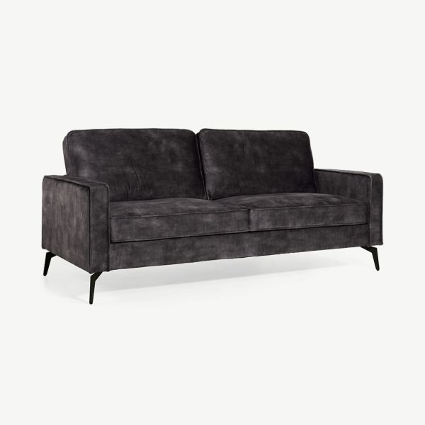 Leo 3 Seater Sofa, Black Velvet