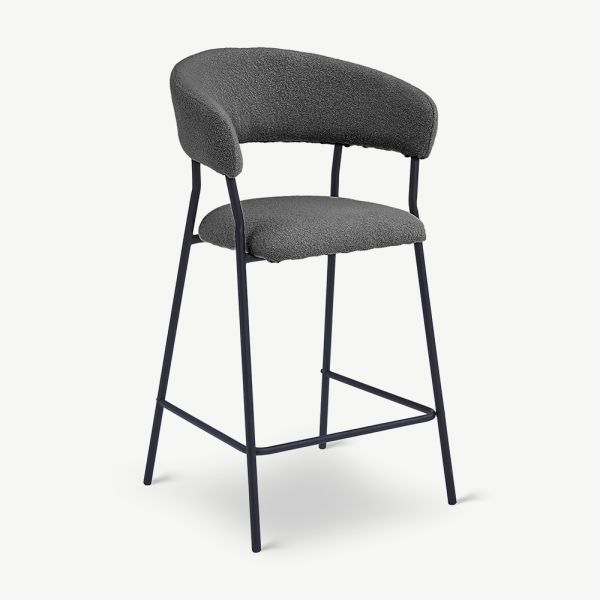 Tabouret de bar Graca, bouclé anthracite