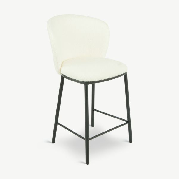 Jose Bar Stool, Ivory Bouclé