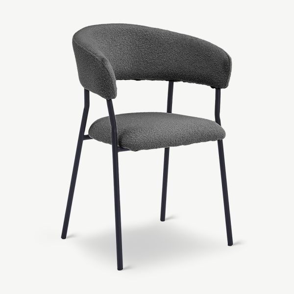 Chaise de salle à manger Graca avec accoudoirs, bouclé anthracite