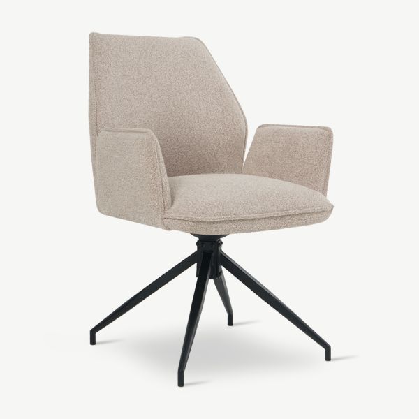 Davi Swivel Dining Chair, Taupe Bouclé