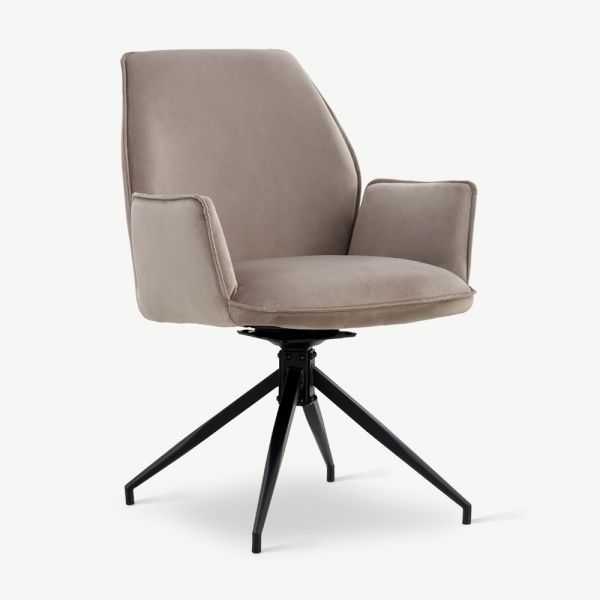 Davi Swivel Dining Chair, Taupe Velvet