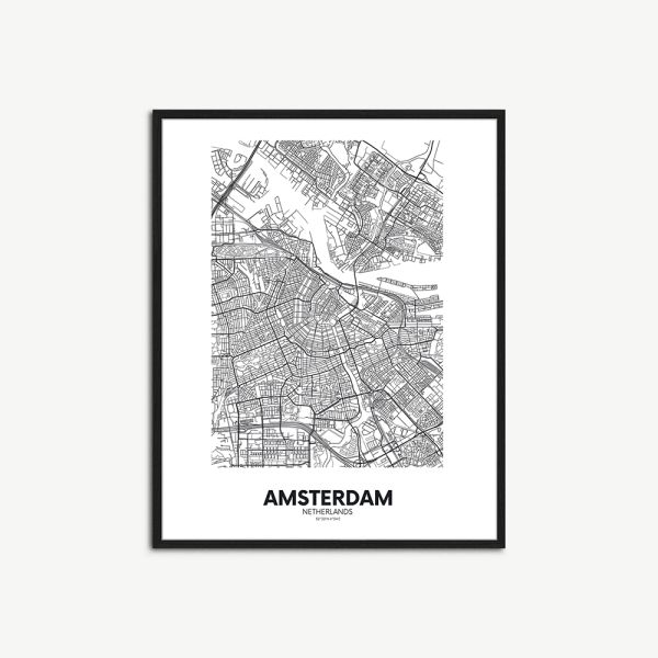 Affiche murale Carte d'Amsterdam, encadrée